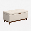 Banc coffre 100 x 45 x 48 cm en tissu écru et bois marron style contemporain
