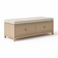 Banquette de rangement 120 x 40 x 50 cm en bois beige avec assise rembourrée et 2 tiroirs