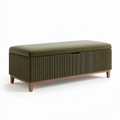 Banc coffre 120 x 45 x 48 cm en tissu côtelé vert olive avec pieds en bois - rangement contemporain