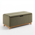 Banc coffre 100 x 40 x 48 cm en tissu beige avec piètement en bois - rangement rembourré contemporain