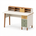 Bureau enfant 120 x 60 x 100 cm en bois blanc/vert/naturel avec rangement