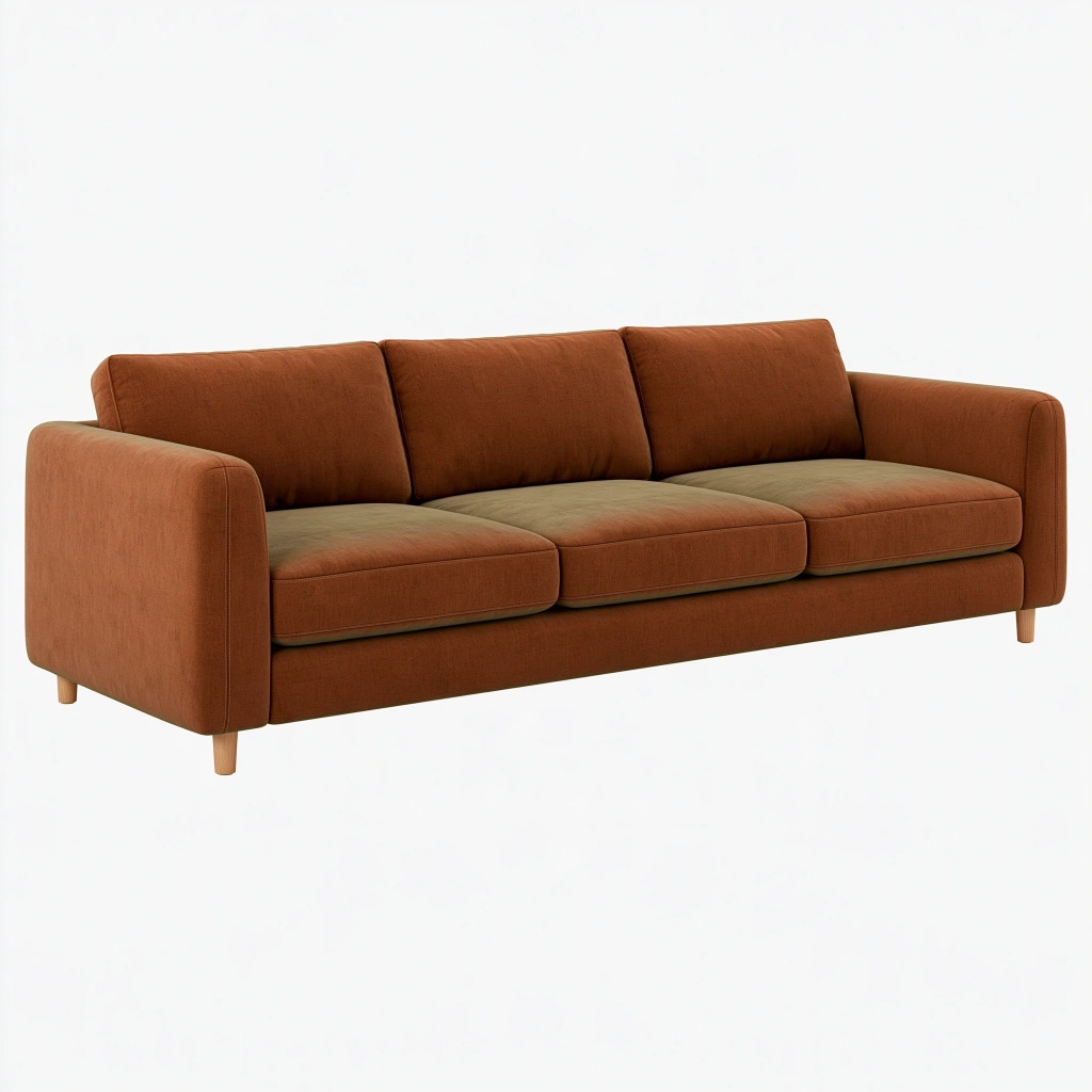 Canapé 3 places 220 cm en tissu brun rouille pour salon style contemporain
