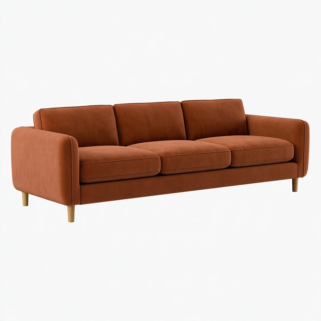 Canapé droit 3 places 220 cm tissu terracotta style contemporain