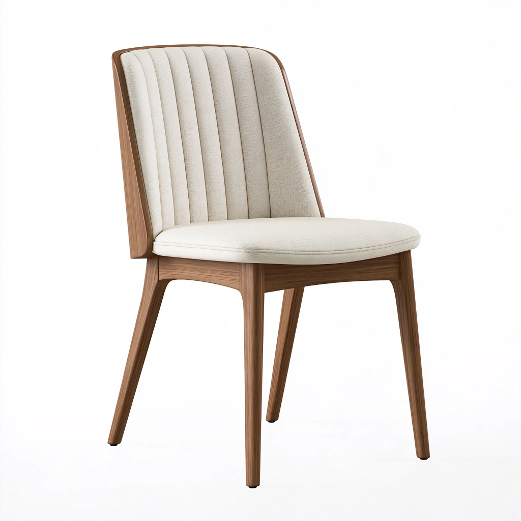 Chaise de salle à manger 50 x 58 x 84 cm bois brun et tissu beige style contemporain rembourrée