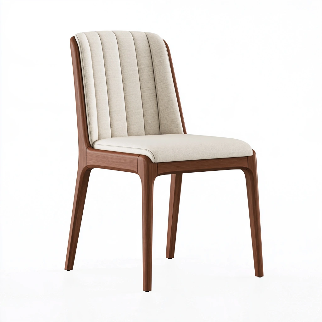 Chaise de salle à manger 48 x 56 x 85 cm en bois brun et tissu beige style contemporain