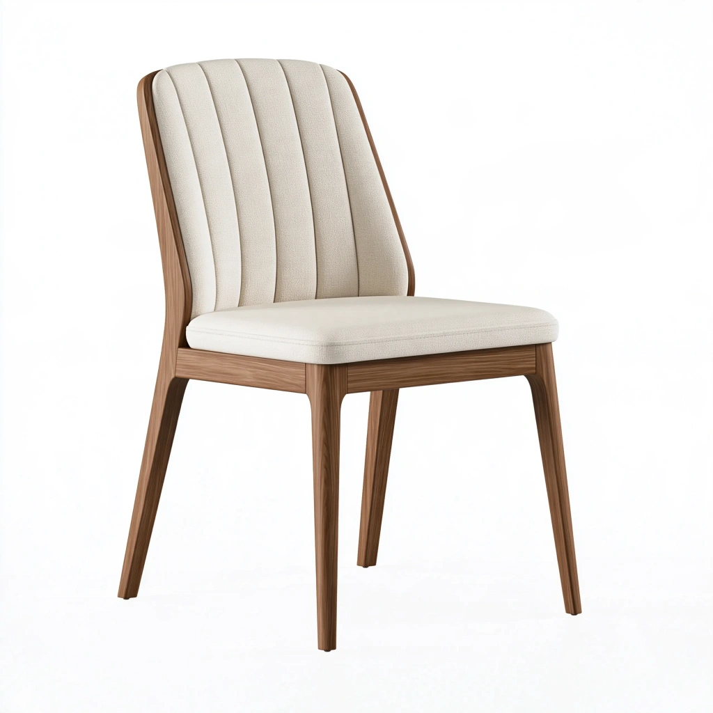 Chaise de salle à manger 50 x 58 x 88 cm en bois marron et tissu crème avec dossier capitonné