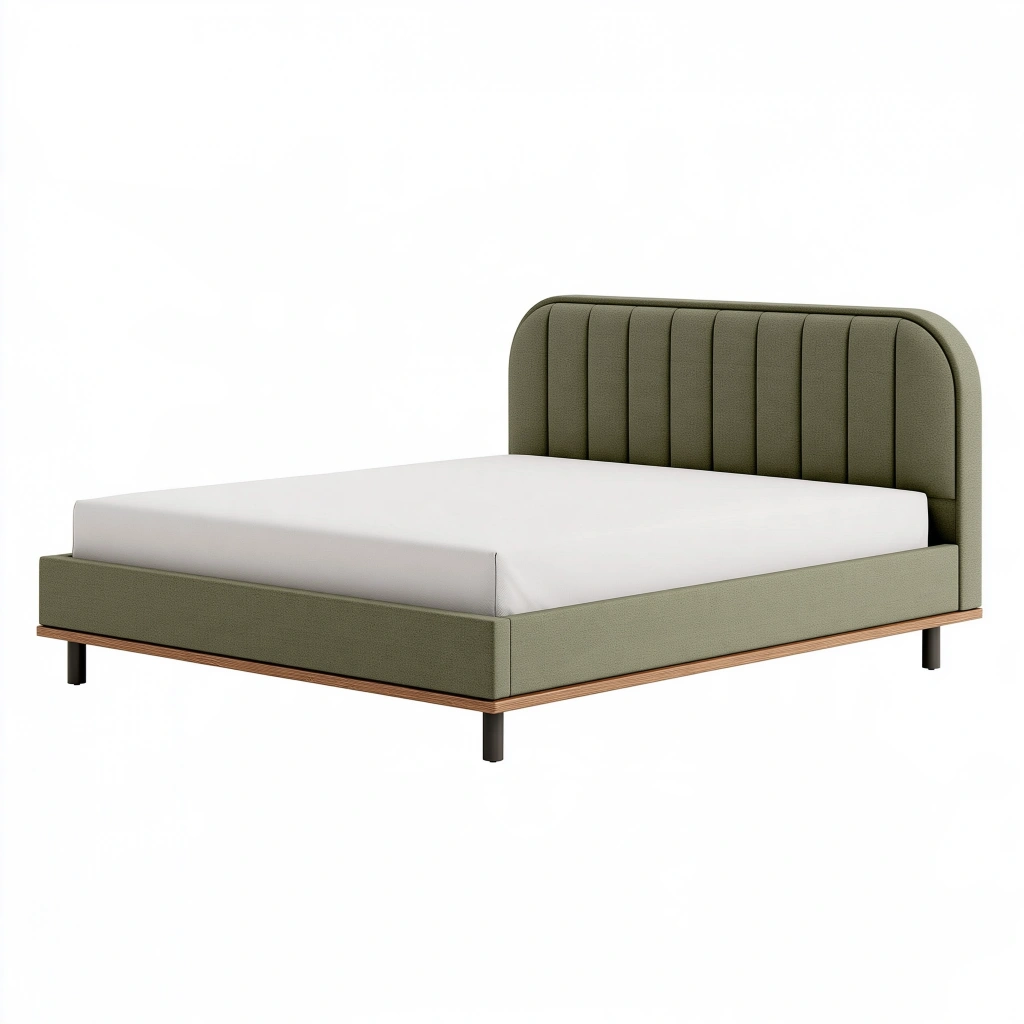 Lit double 160 x 200 cm en tissu vert kaki - tête de lit capitonnée