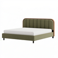 Lit double 160 x 200 cm vert olive en tissu et bois avec tête de lit capitonnée