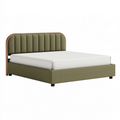 Lit double 160 x 200 cm tissu vert olive cadre en bois style contemporain