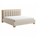 Lit 160 x 200 cm en tissu beige et bois - tête de lit capitonnée style contemporain