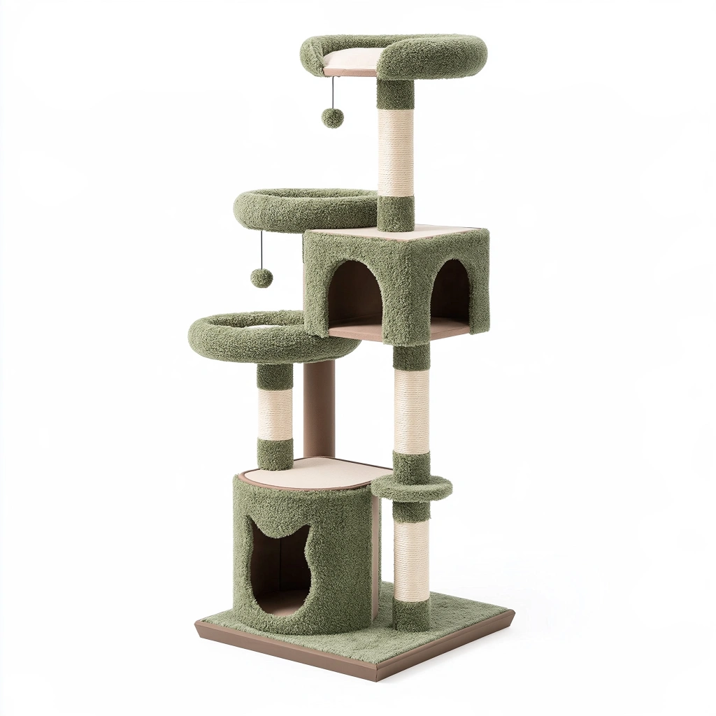 Arbre à chat 60 x 50 x 170 cm vert et beige avec griffoirs en sisal et niches