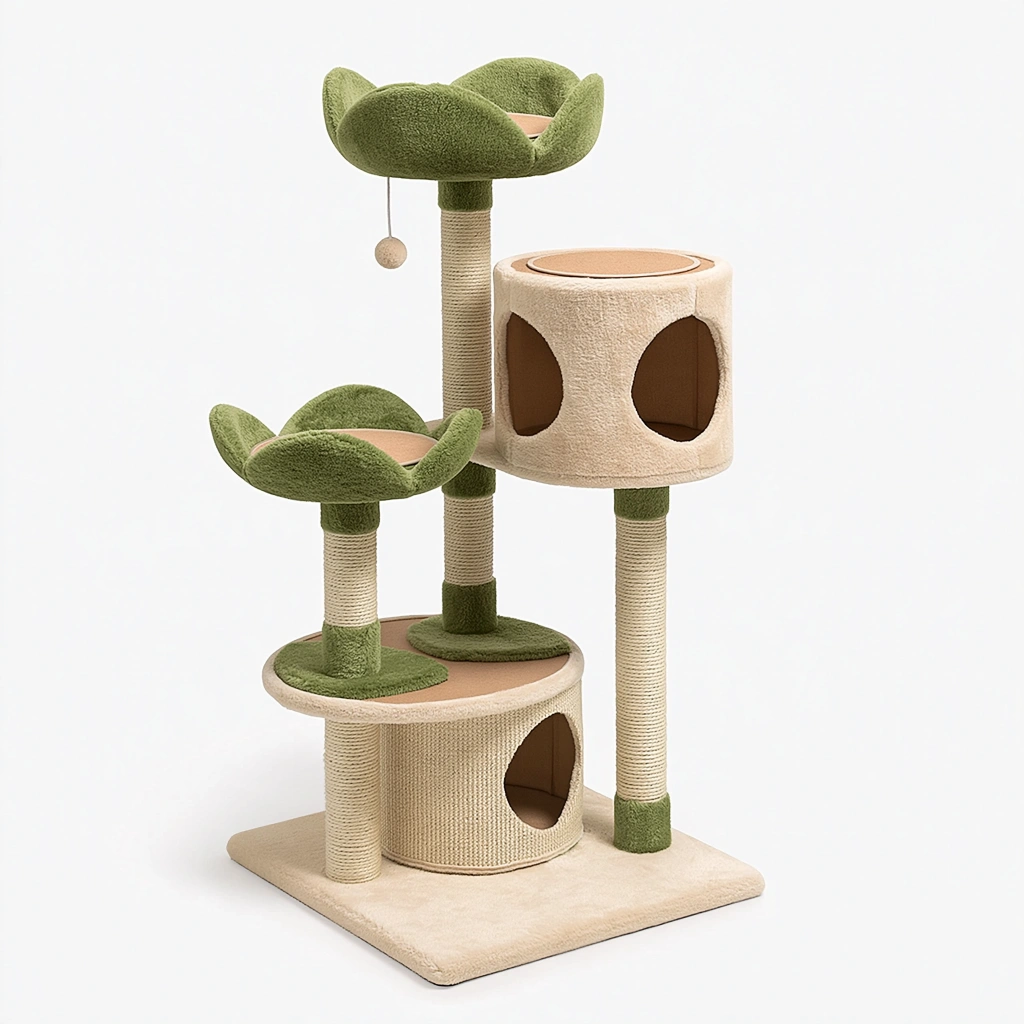 Arbre à chat 60 x 50 x 115 cm beige et vert avec griffoirs en sisal et niches