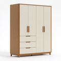 Armoire de rangement 160 x 55 x 200 cm blanc et bois à 4 portes avec 3 tiroirs style contemporain