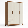 Armoire penderie 120 x 55 x 200 cm en bois marron et blanc à 4 portes avec tiroirs style contemporain
