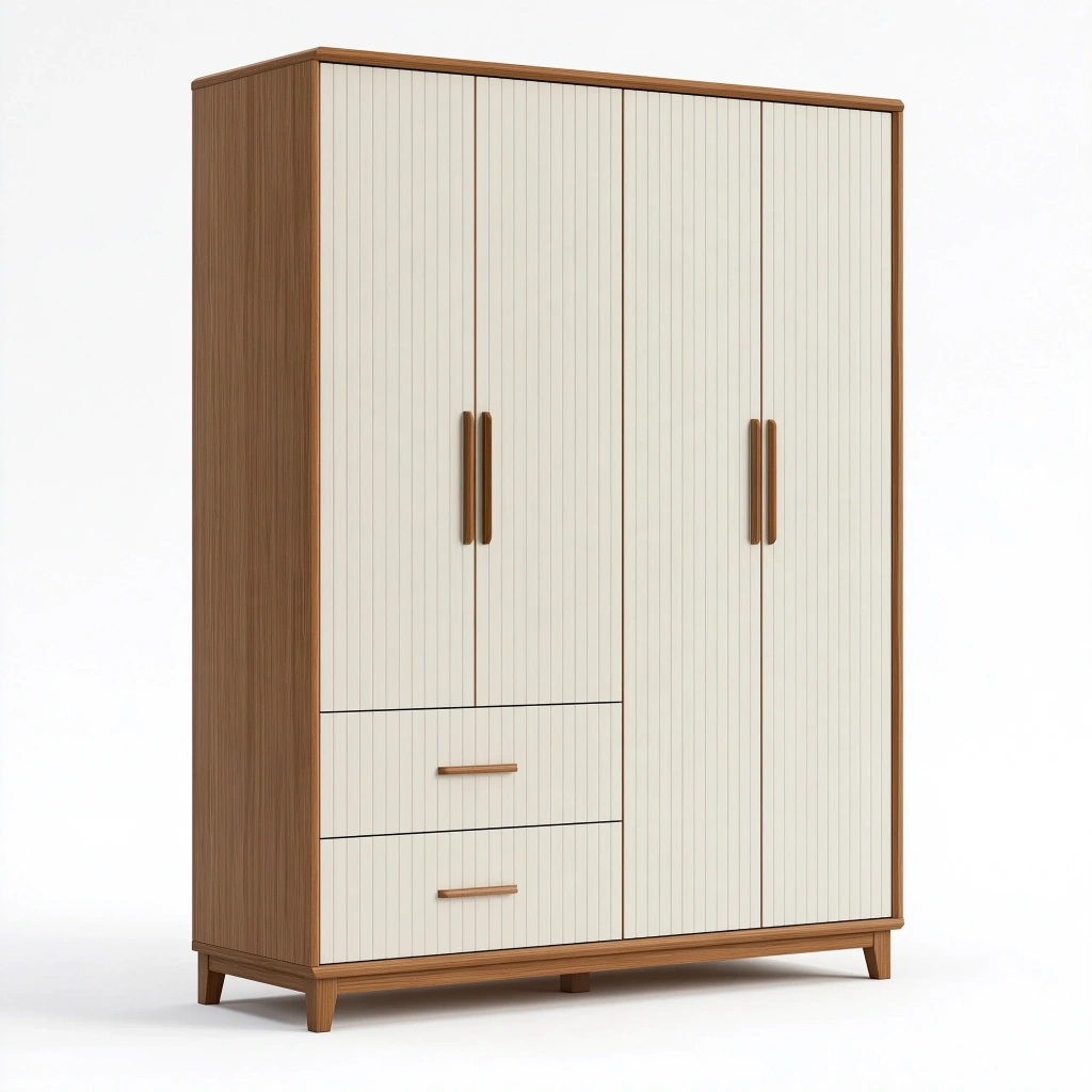 Armoire penderie 120 x 55 x 200 cm en bois marron et blanc à 4 portes avec tiroirs style contemporain