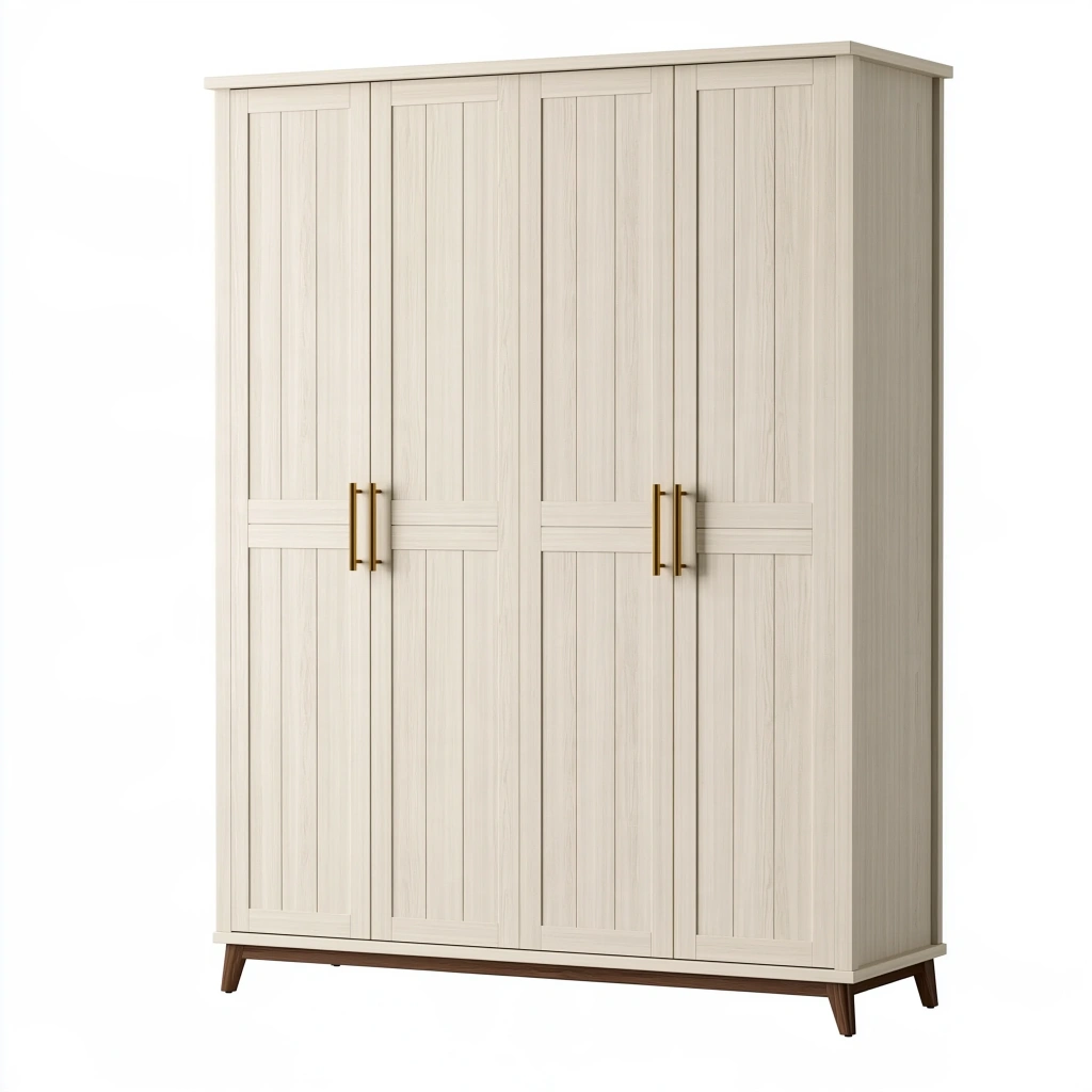 Armoire 180 x 55 x 200 cm en bois beige à 4 portes style contemporain