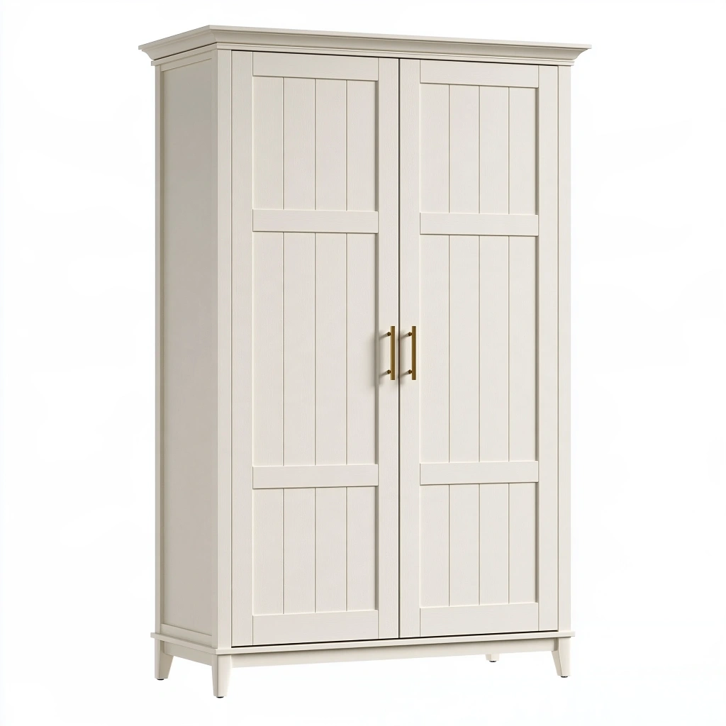 Armoire de rangement 100 x 55 x 190 cm en panneaux de bois blanc à 2 portes style campagne