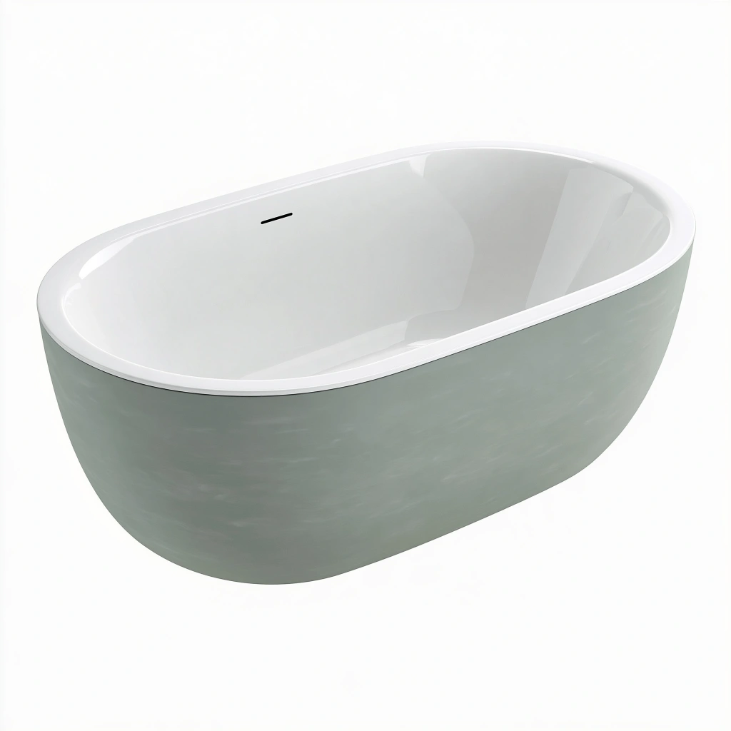 Baignoire îlot ovale 170 cm acrylique vert pâle et blanc style contemporain