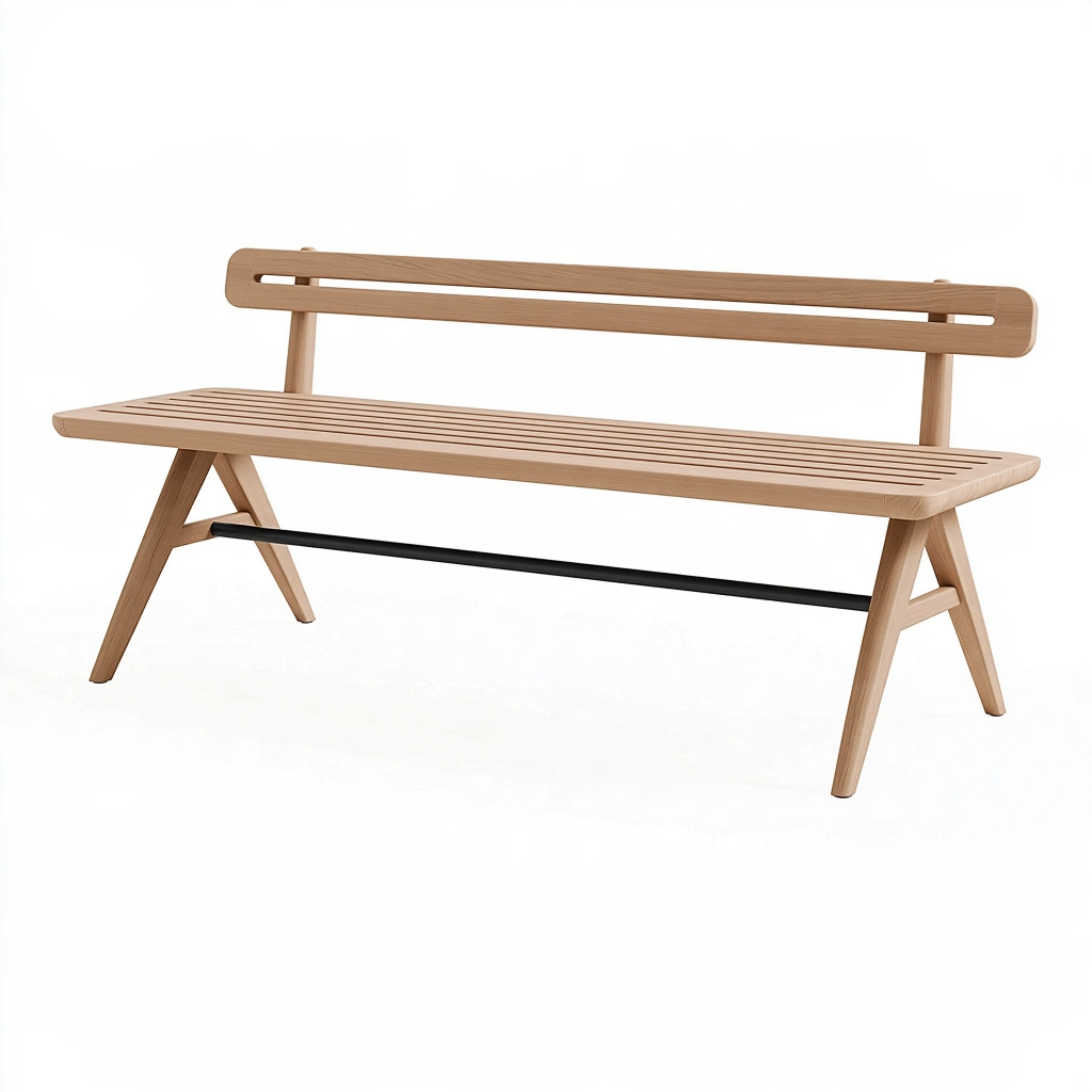 Banc 160 x 55 x 80 cm en bois naturel et métal noir - assise à dossier style contemporain