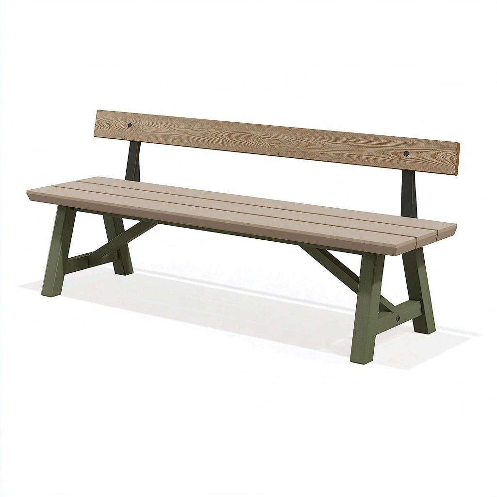 Banc de jardin 180 x 55 x 85 cm en bois beige et vert foncé avec dossier